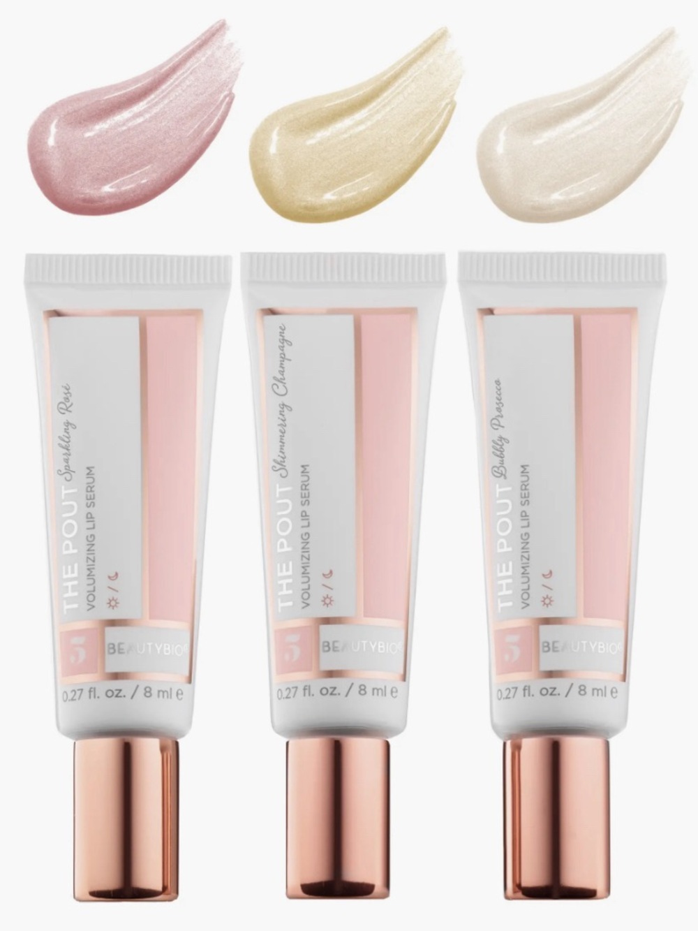 BeautyBio The Pout Volumizing Lip Serum Trio - Rose, Champagne, Prosecco